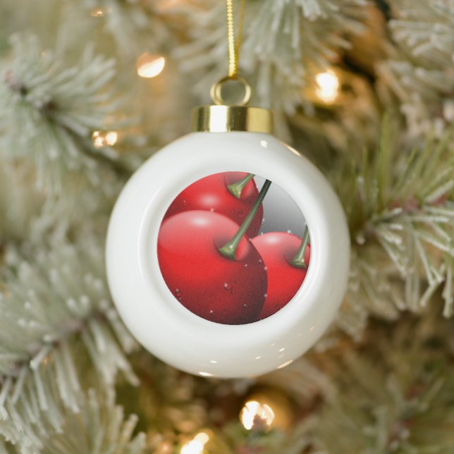 Cherries with Dew Drops Ceramic Ball Christmas Ornament (Tree)