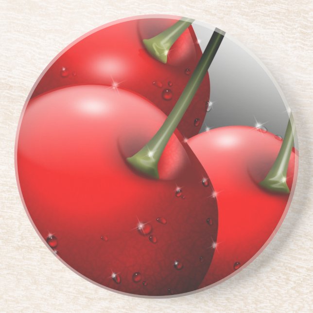 Cherries with Dew Drops Coaster (Front)