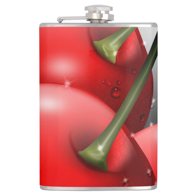 Cherries with Dew Drops Hip Flask (Front)