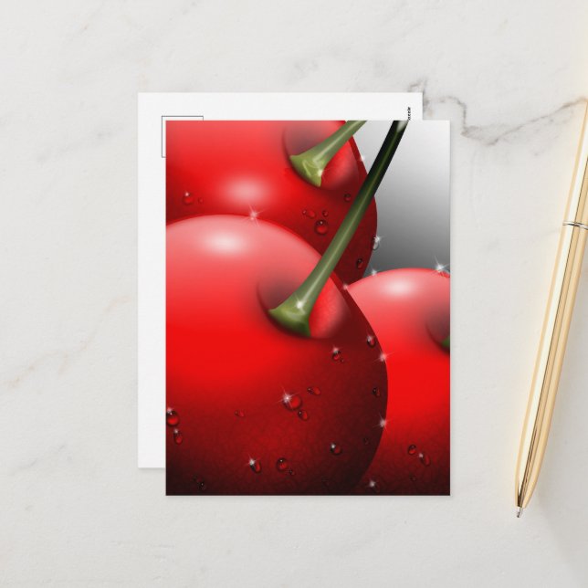 Cherries with Dew Drops Holiday Postcard (Front/Back In Situ)