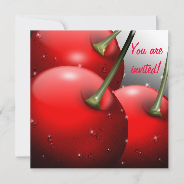 Cherries with Dew Drops Invitation (Front)