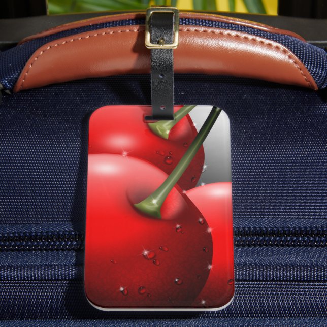 Cherries with Dew Drops Luggage Tag (Front Insitu 2)