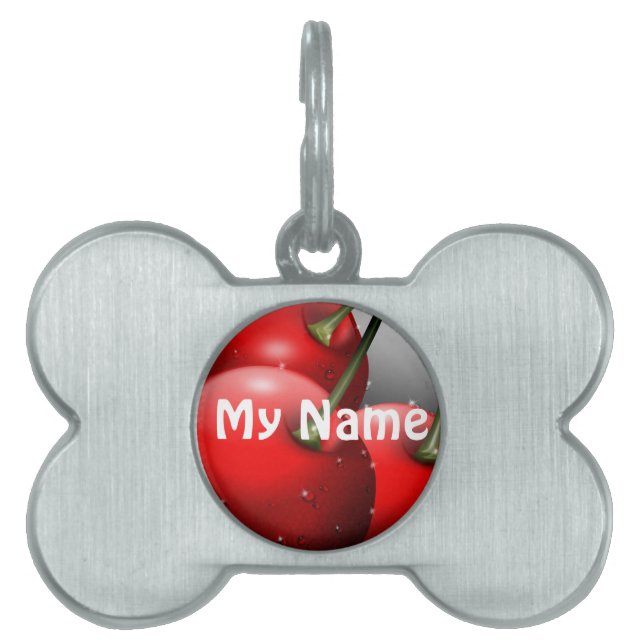 Cherries with Dew Drops Pet Name Tag (Front)