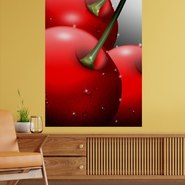 Cherries with Dew Drops Poster (Living Room 2)