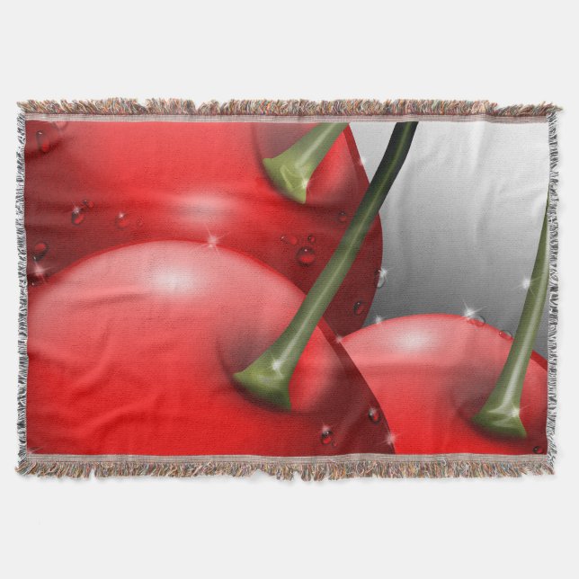 Cherries with Dew Drops Throw Blanket (Front)
