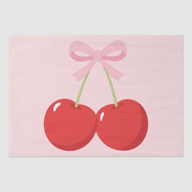 Cherries with Pink Bow Coquette  Tissue Paper (Front)