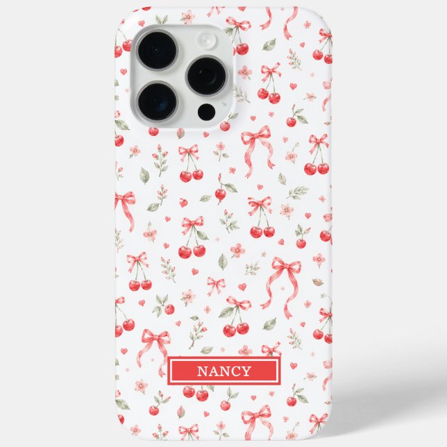 Cherries With Red Coquette Bows Monogrammed Case-Mate iPhone Case (Back)