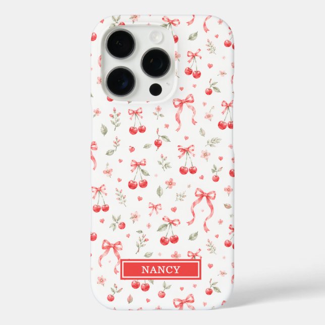Cherries With Red Coquette Bows Monogrammed Case-Mate iPhone Case (Back)