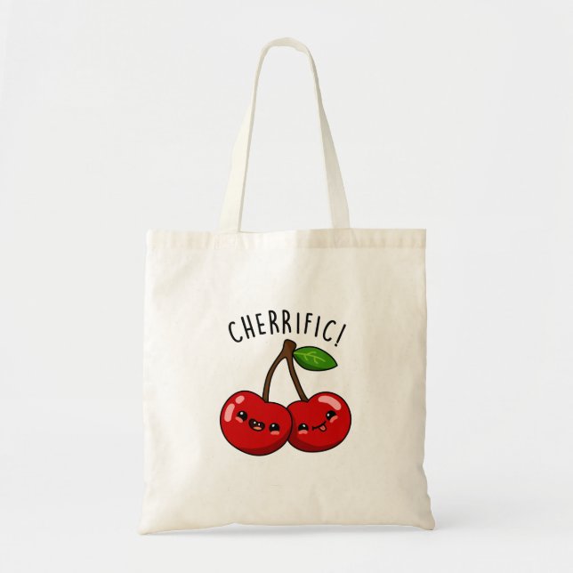 Cherrific Cute Red Cherry Fruit Pun Tote Bag (Front)