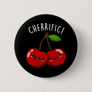 Cherrific Funny Red Cherry Pun Dark BG 6 Cm Round Badge