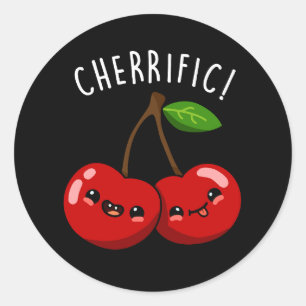 Cherrific Funny Red Cherry Pun Dark BG Classic Round Sticker