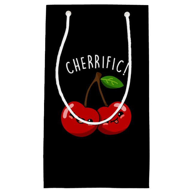 Cherrific Funny Red Cherry Pun Dark BG Small Gift Bag (Front)