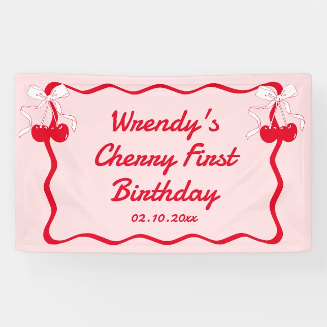Cherry 1st Birthday Party Welcome  Banner (Horizontal)