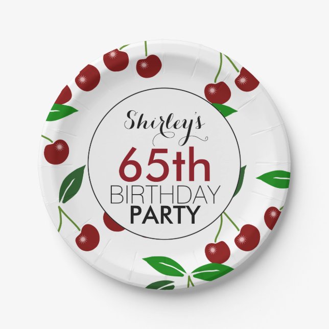Cherry 65th Birthday Party Paper Plates (Front)