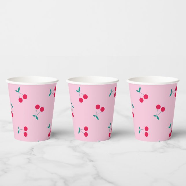 Cherry Aesthetic Cherries Pattern Pastel Pink Paper Cups (Multi)