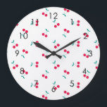 Cherry Aesthetic Cherries Pattern White  Large Clock<br><div class="desc">The sweet cherry minimalistic pattern in red and white,  is delicate and perfect for a summer wedding.</div>
