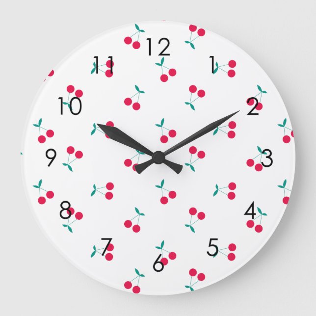 Cherry Aesthetic Cherries Pattern White  Large Clock (Front)