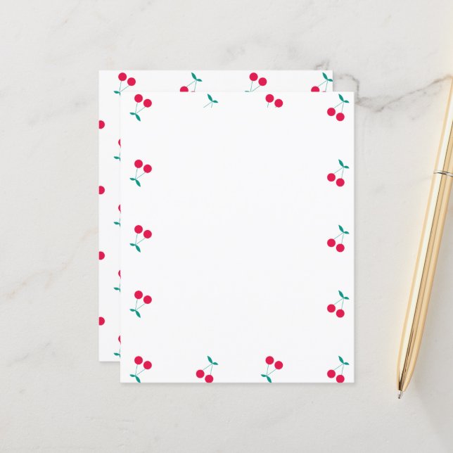 Cherry Aesthetic Cherries Pattern White Paper (Front/Back In Situ)