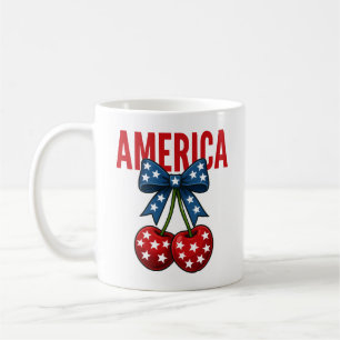 Cherry American Flag Coquette 4th of July Coffee Mug