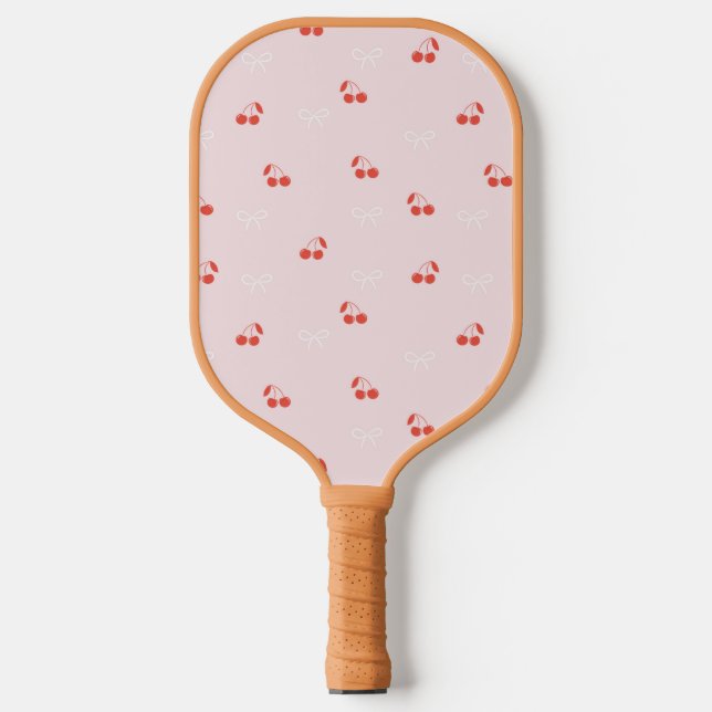 Cherry and Bow Light Pink Pickleball Paddle (Front)