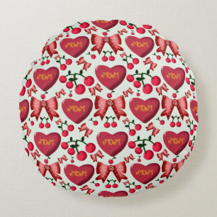 Cherry and bow pattern gift for Mum Round Cushion