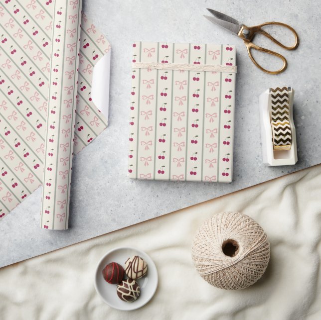 cherry and bow pattern stripped  wrapping paper (Crafts)