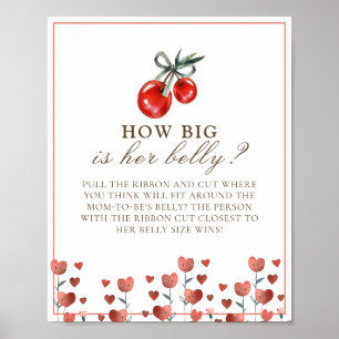 Cherry And Heart How Big Belly Baby Shower Game Poster