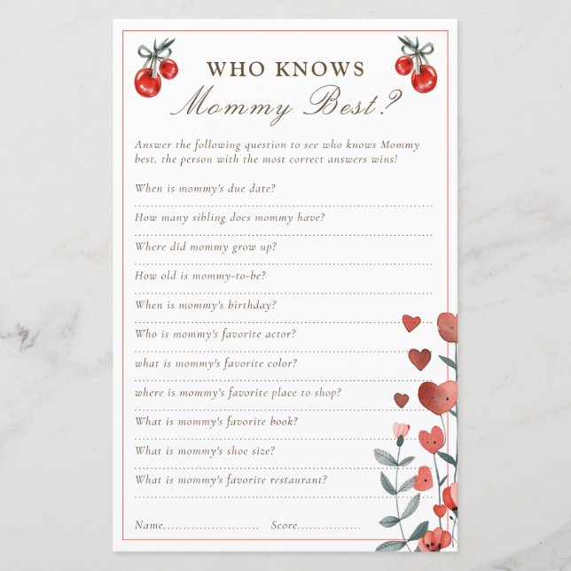Cherry And Heart Who Know Mummy Best Game (Front)