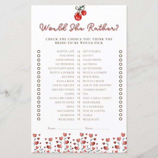 Cherry And Heart Would She Rather Game (Front)