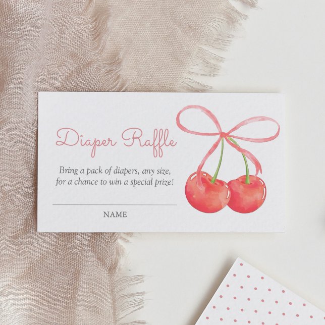 Cherry and Pink Ribbon Baby Shower Diaper Raffle Enclosure Card (Creator Uploaded)