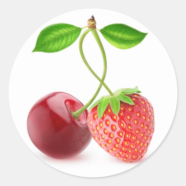 Cherry and strawberry together classic round sticker (Front)