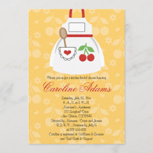 Cherry Apron Bridal Shower Invitation Yellow and R