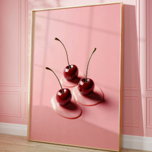 Cherry Art Print, Modern Pink Aesthetic Wall Poster