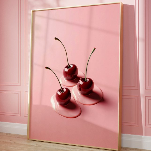 Cherry Art Print, Modern Pink Aesthetic Wall Poster (Cherry art
)