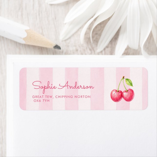 Cherry Baby Shower Address Return Address Label (Insitu)
