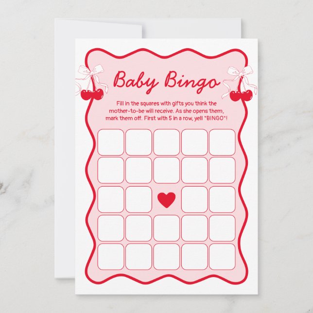 Cherry Baby Shower Bingo Game Card (Front)