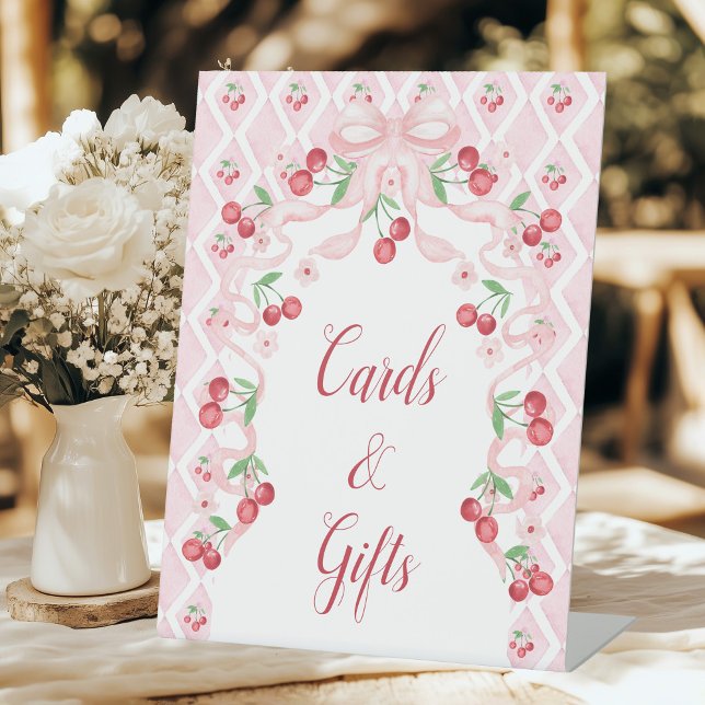 Cherry Baby Shower Cards & Gifts Pedestal Sign (Creator Uploaded)