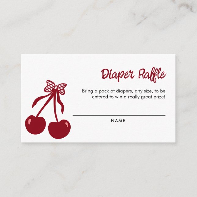Cherry Baby Shower Diaper Raffle Ticket Game Enclosure Card (Front)