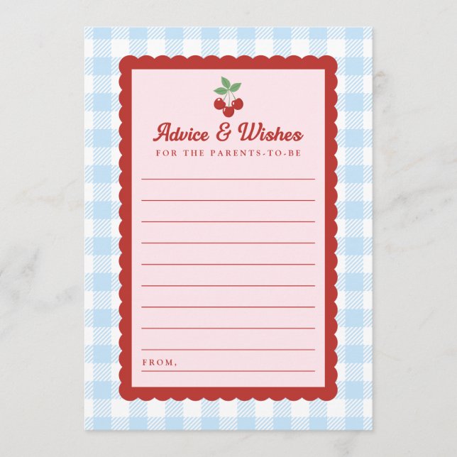 Cherry Baby Shower Flat Advice Card (Front)