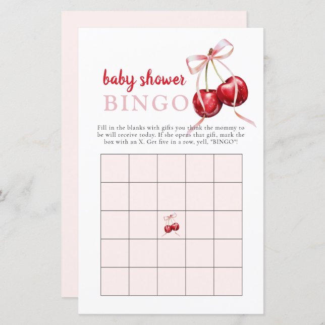 Cherry Baby Shower Gift Bingo Activity Game (Front/Back)