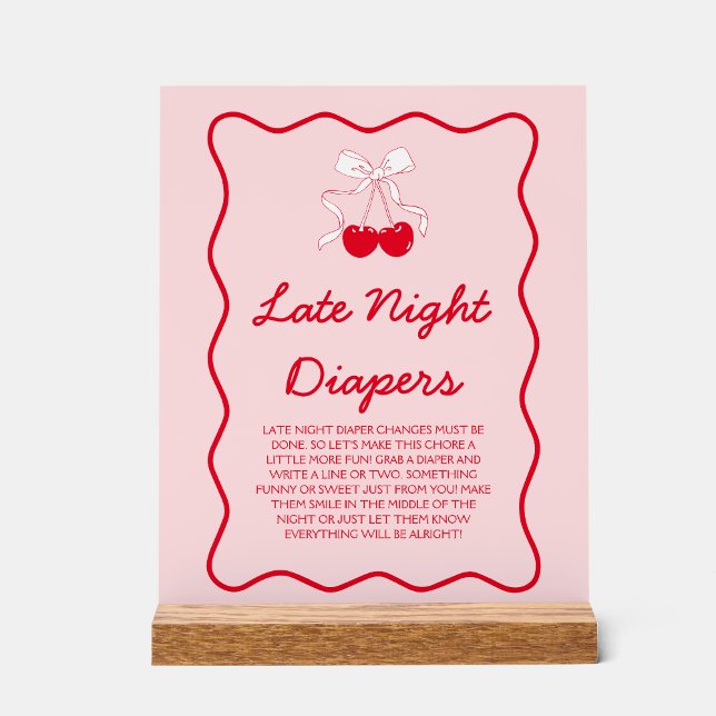 Cherry Baby Shower Late Night Diapers Game Acrylic Sign (Creator Uploaded)