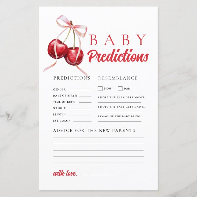 Cherry Baby Shower Prediction & Advice Game (Front)