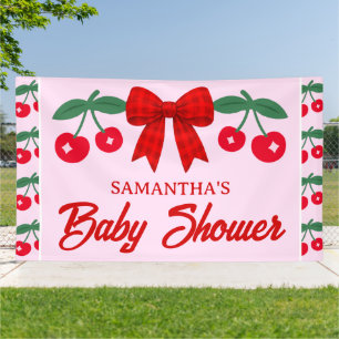 Cherry Baby Shower Red Gingham Bow  Banner