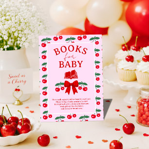 Cherry Baby Shower Red Gingham Bow Books for Baby Enclosure Card