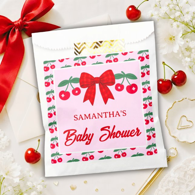 Cherry Baby Shower Red Gingham Bow Favour Bag (Creator Uploaded)