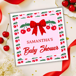 Cherry Baby Shower Red Gingham Bow Napkin