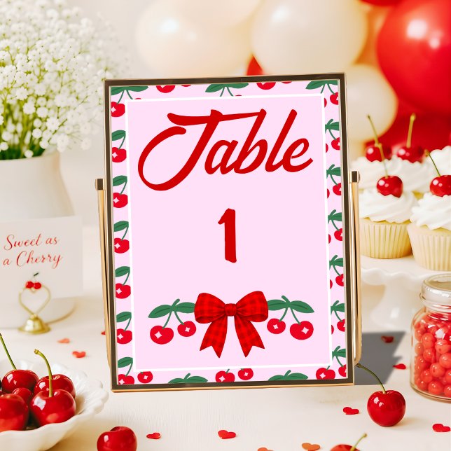 Cherry Baby Shower Red Gingham Bow Table Number (Creator Uploaded)