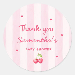 Cherry Baby Shower Round Sticker   She’s the Cherr