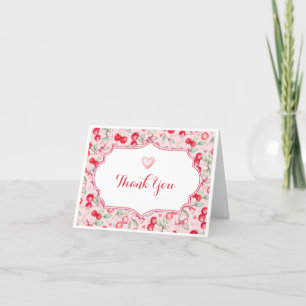 Cherry Baby Shower Thank You Card with Pink Heart