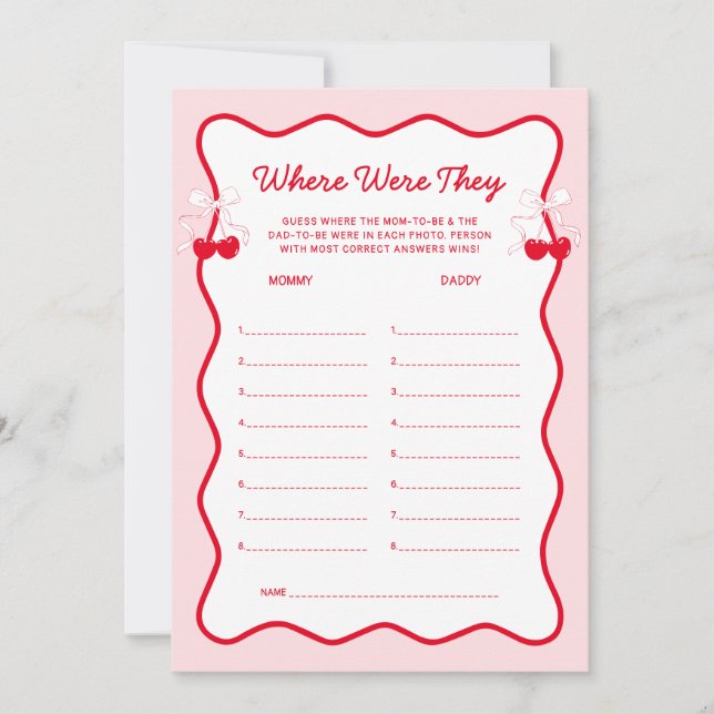 Cherry Baby Shower Where Were They Game Invitation (Front)